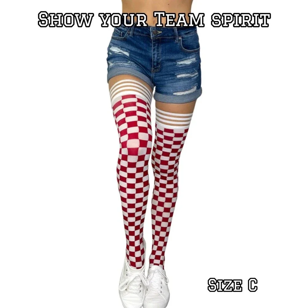 Bama Fans! Kixies Game Day Crimson & White Thigh Highs No Slip Grips Size C NEW